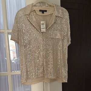 INC International Concepts Sequin Blouse in Gold